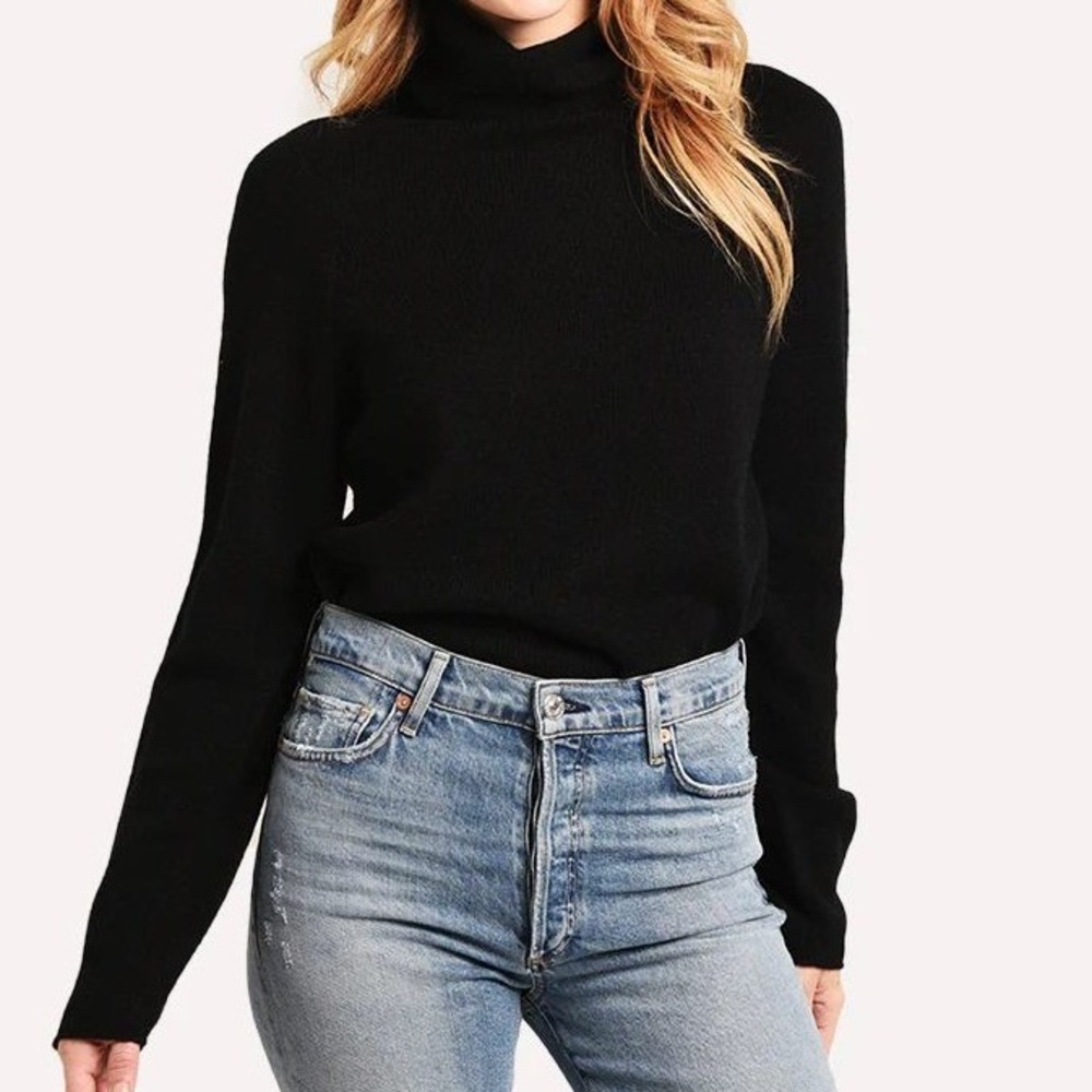 Vince 100% Cashmere Rolled Turtleneck Rolled Hem Black Seamless Pullover XS